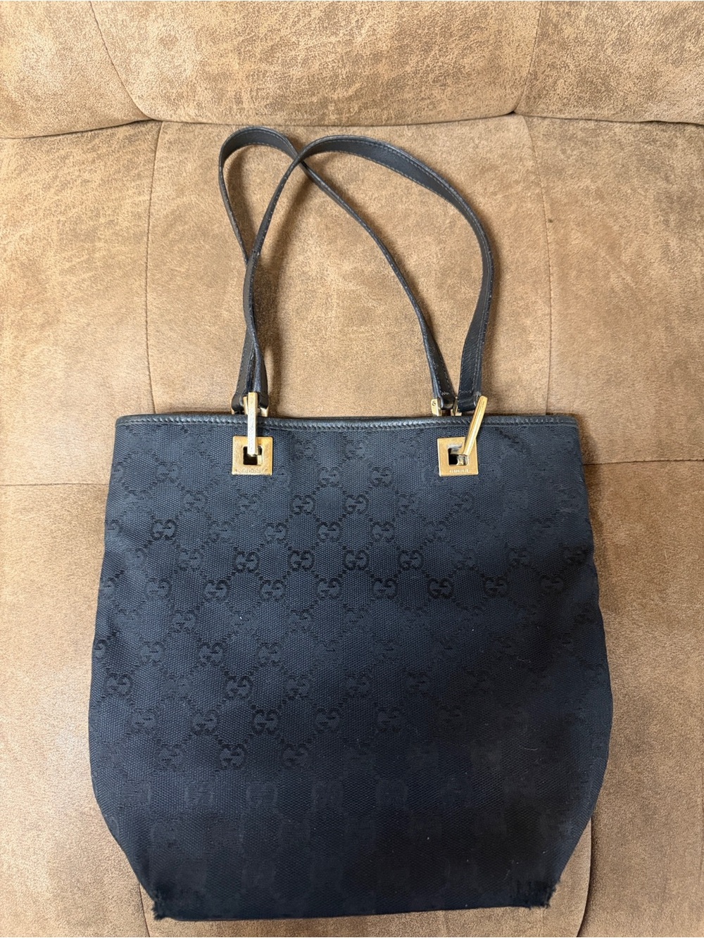 Gucci Black Tote with Subtle Monogram and Gold Hardware